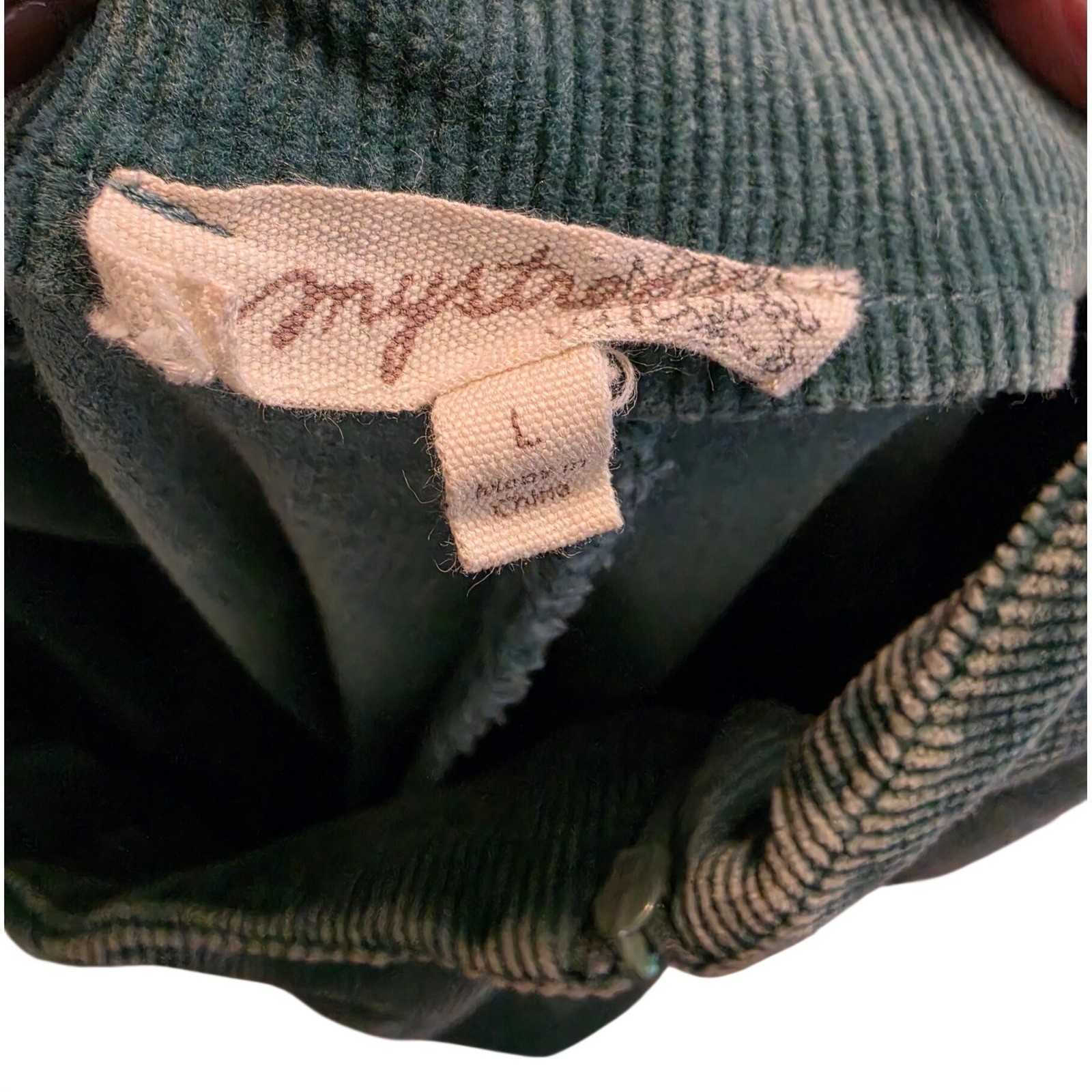 Mystree Corduroy Bell Bottom Pants Women Large Green Side Zip Boho Retro Flare