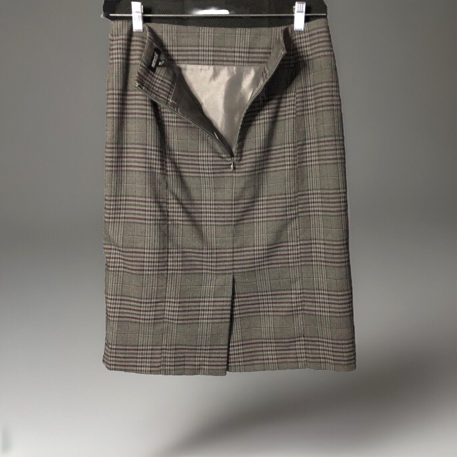 Metro Style Skirt Womens 10Tall Grey Purple Plaid Back Zip Vintage New York