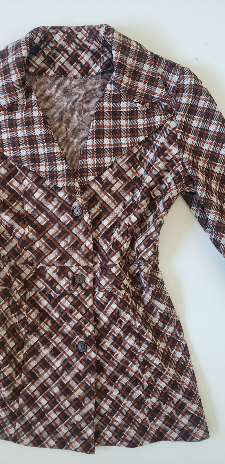 1970s M/L Vintage Dark Brown Burnt Orange Cream Autumn Fall Rust Plaid Peacoat