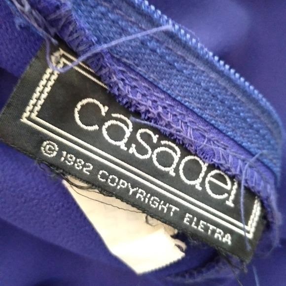 Vintage 1982 Casadei Eletra Royal Blue Beaded Shoulder Open Back Midi Dress