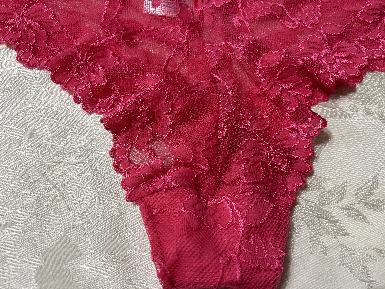 Vtg Unbranded 19704X Sheer Floral Stretch Lace Sz 9 Pink Hipster Panties #73