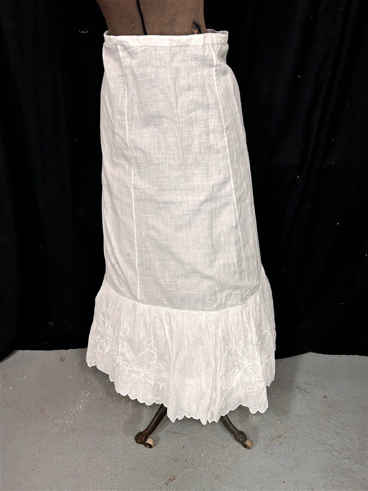 antique petticoat long cotton lawn embroidered ruffle 1890s repair repurpose