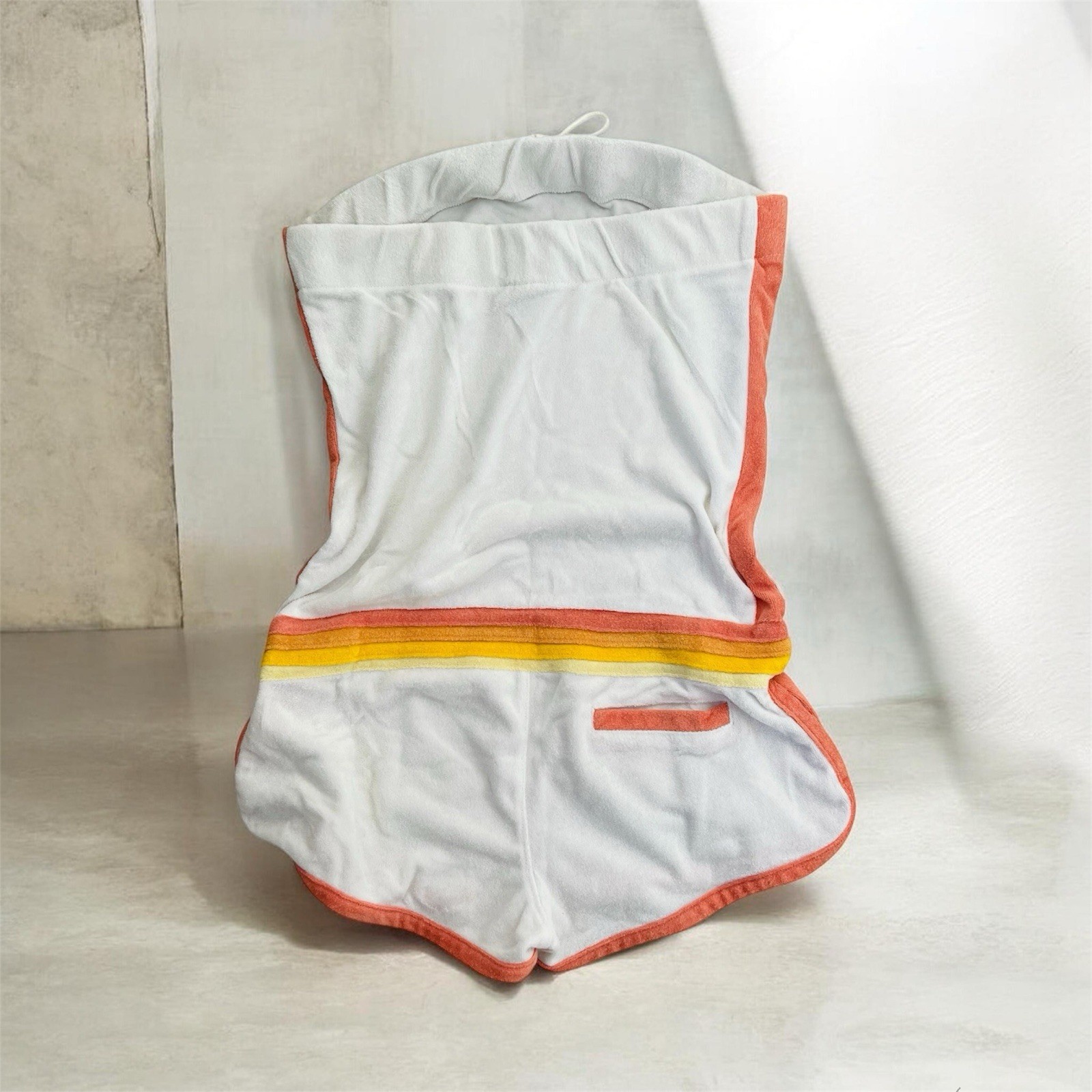 Vintage Terry Cloth Cabana Romper Tube Top Size Medium White Orange Yellow