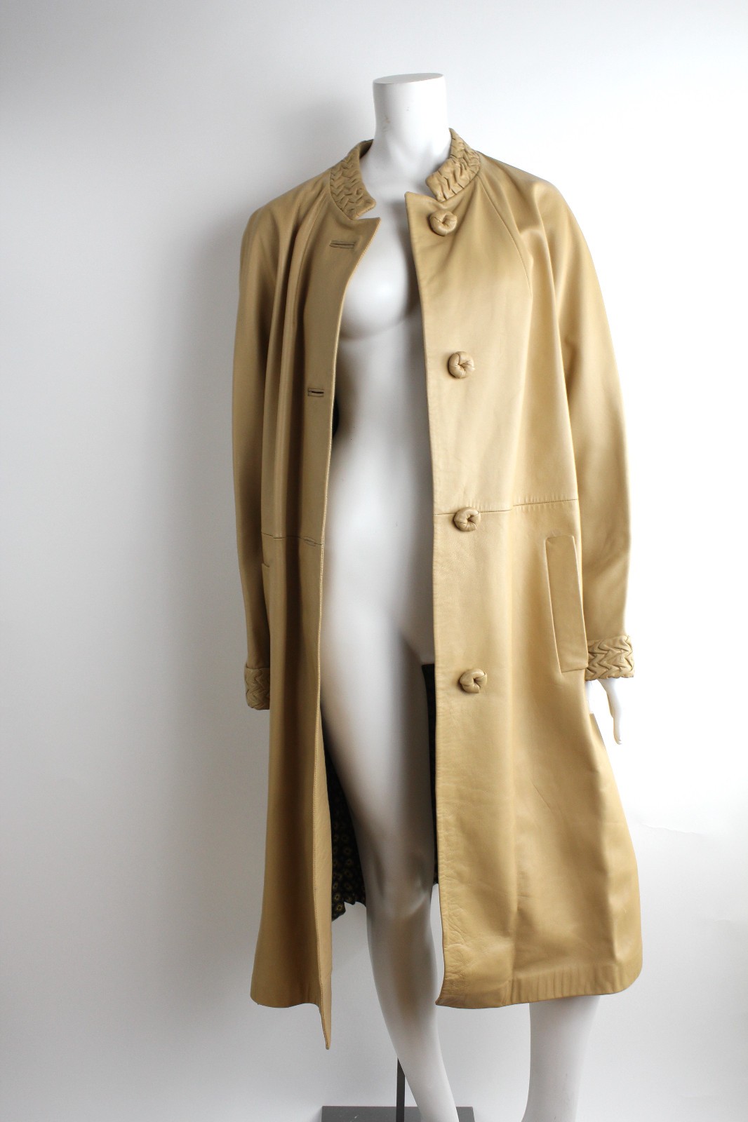 VTG 60s Ledaspain by Gropper Leather Coat Leather Overcoat Banded Collar Minimal
