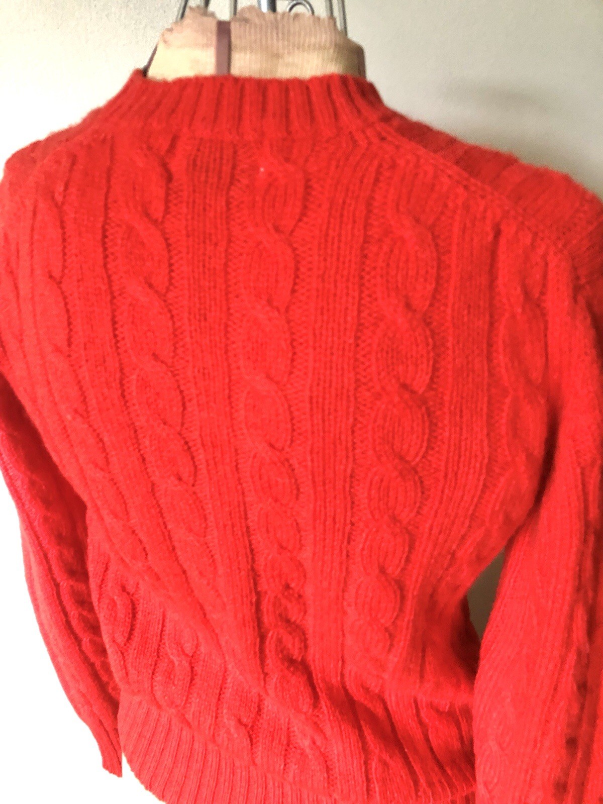 Bright Coral Shetlander Crazy Horse Wool Cable Knit Sweater