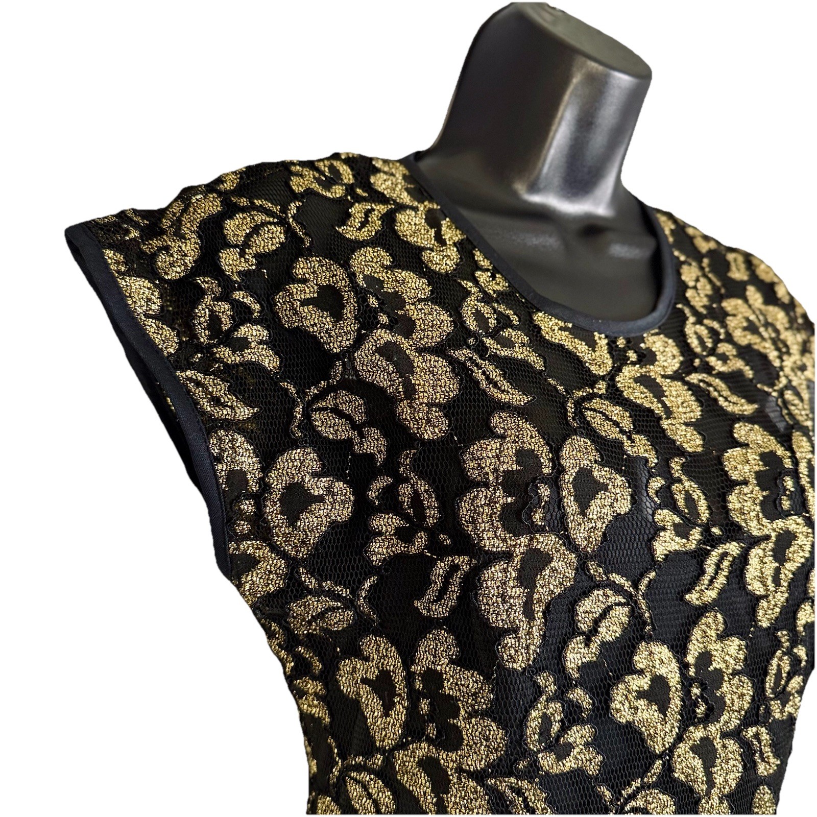 Vintage 80’s Late Edition Black Sheer Gold Floral Tier Ruffle Mini Dress Size 8