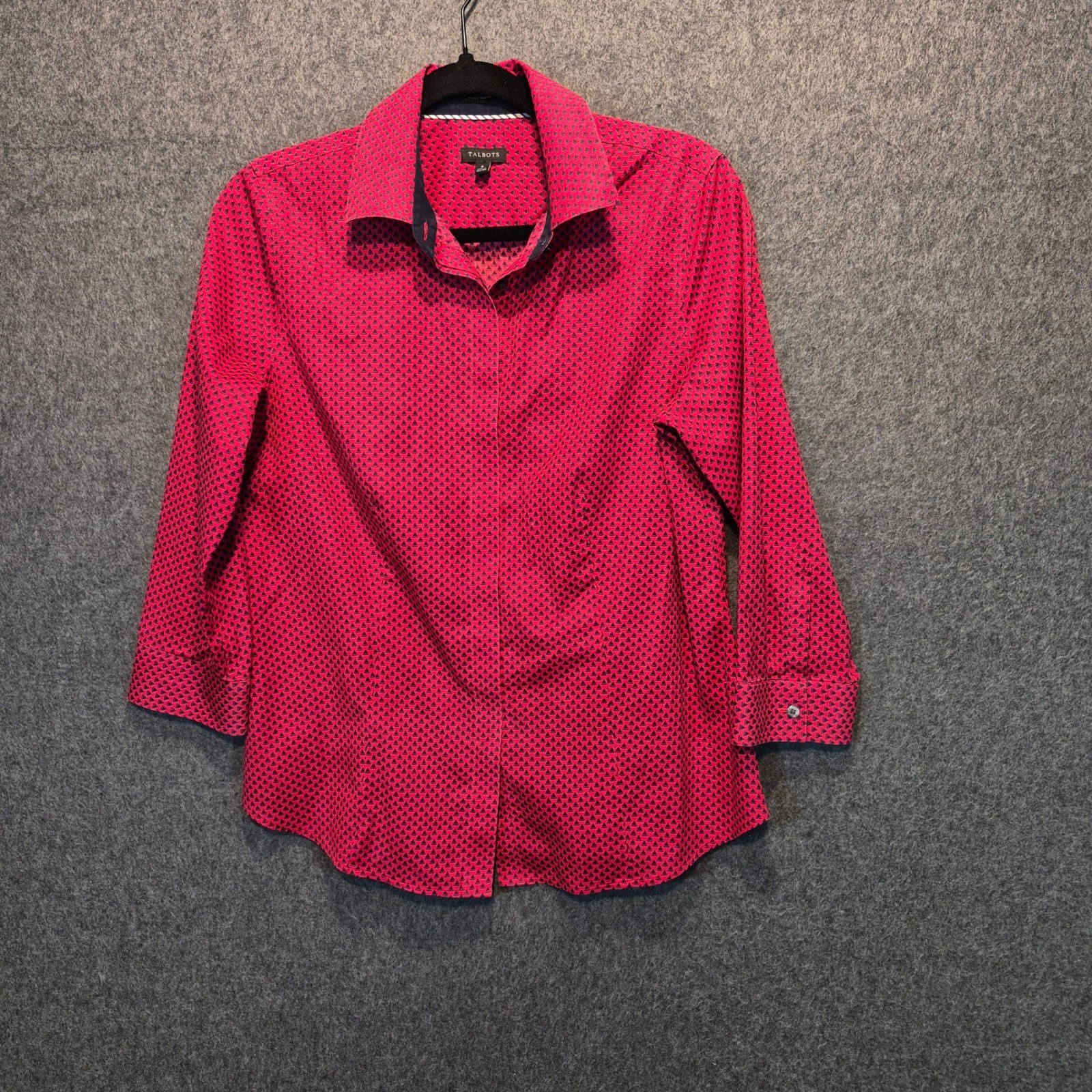 Talbots Top Sz 8 3/4 Sleeve Front Button Placket Nautical Preppy Old Money