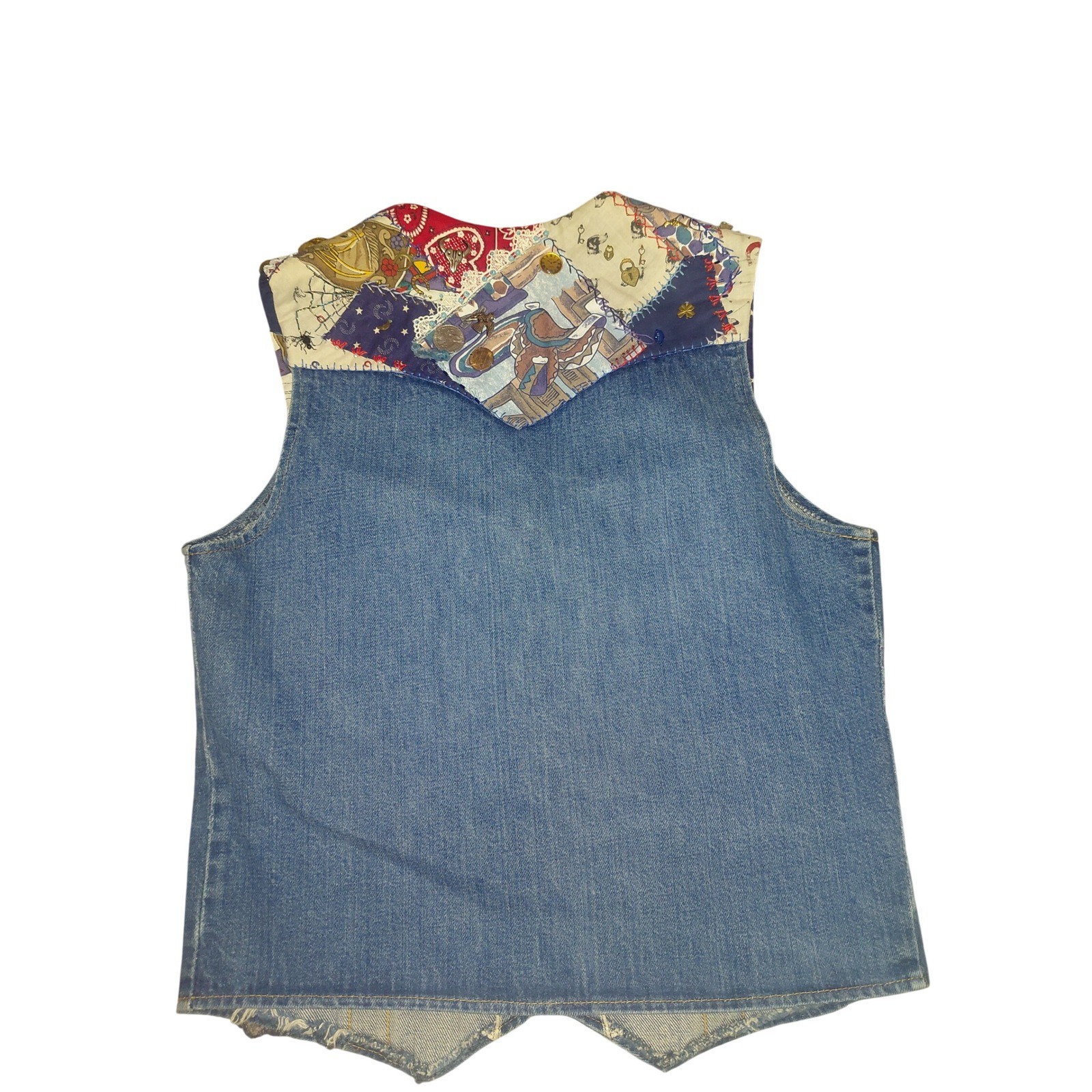 Vintage Dee Cee Brand Western Denim Vest Patchwork Charms Sheriff Badge USA Made