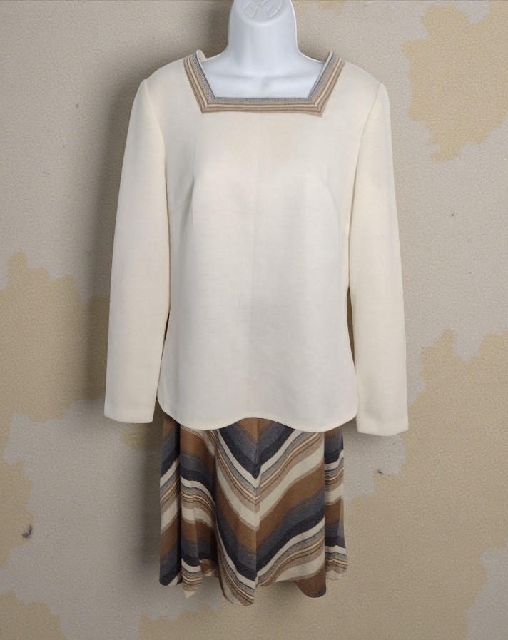 Vintage 70s Melissa Lane Wool Blend Knit Skirt Tunic Set 14 Retro Academia