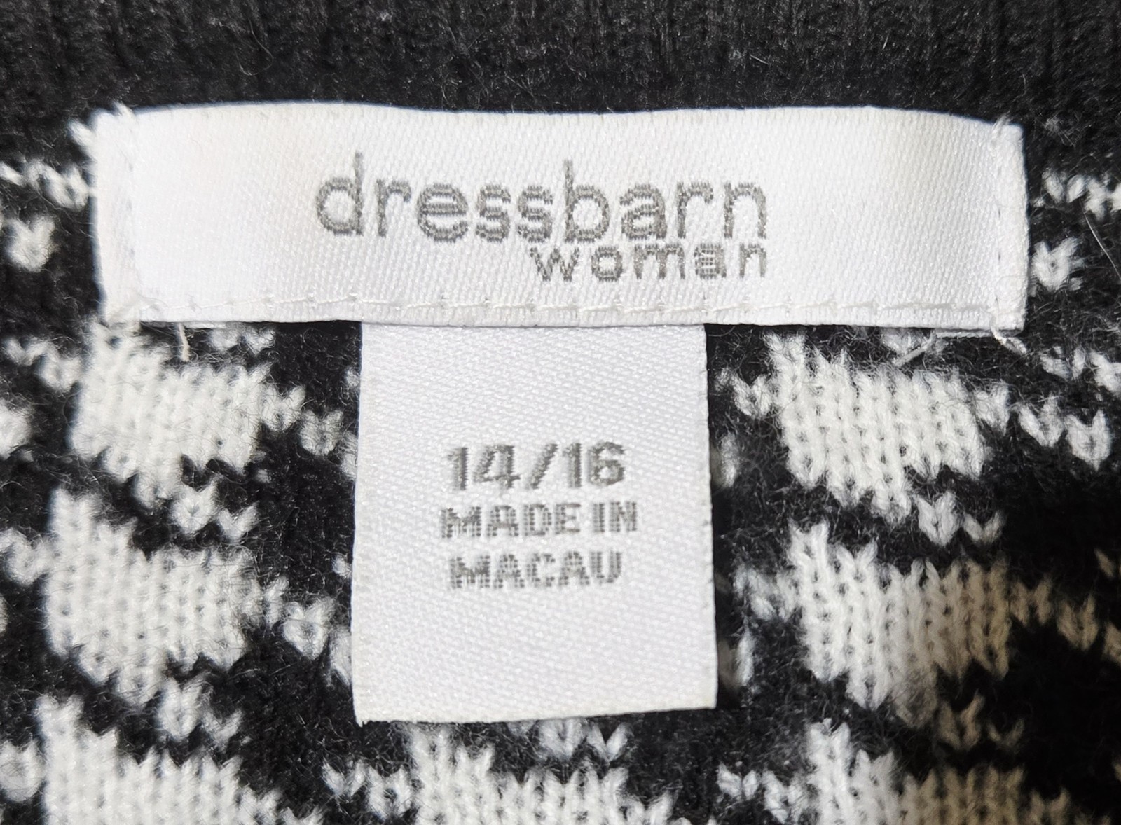1990s DRESS BARN Black & White Houndstooth Button Down Cardigan Sweater Sz 14/16