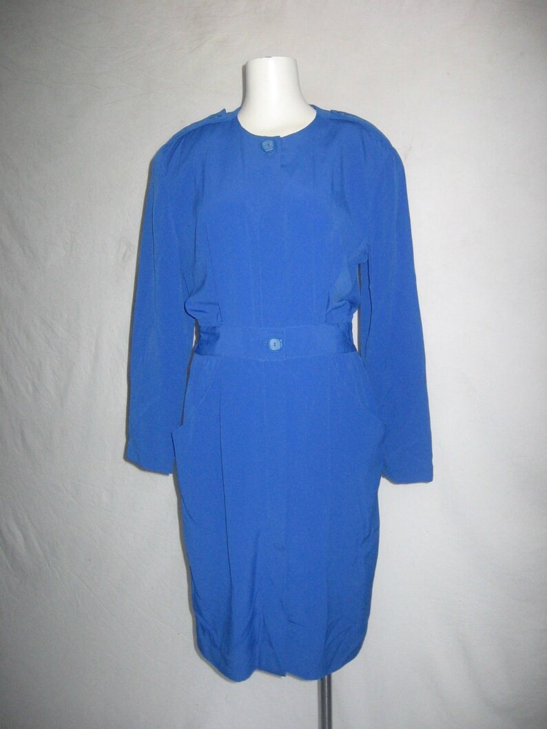 Vintage MS Chaus Royal Blue Buttoned Buttoned Front Secretary Dress