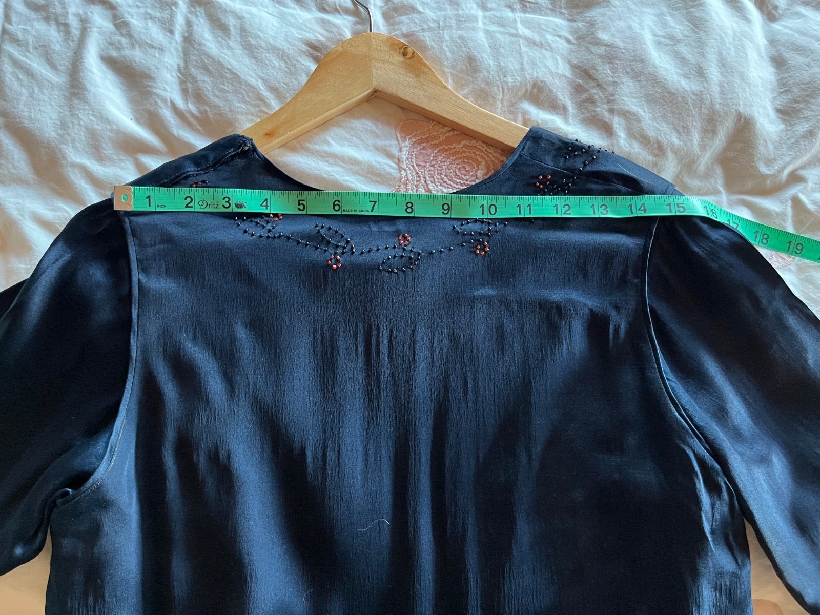 Antique 1910’s 1920’s dress M-L exquisite beading blue silk