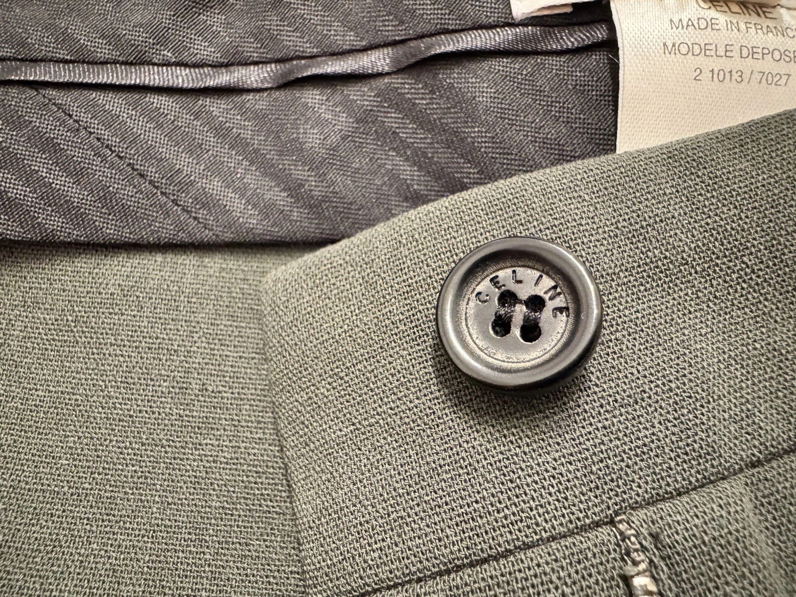 deadstock vintage Celine Pants Office Formal Olive Green 44 Waist 32 in