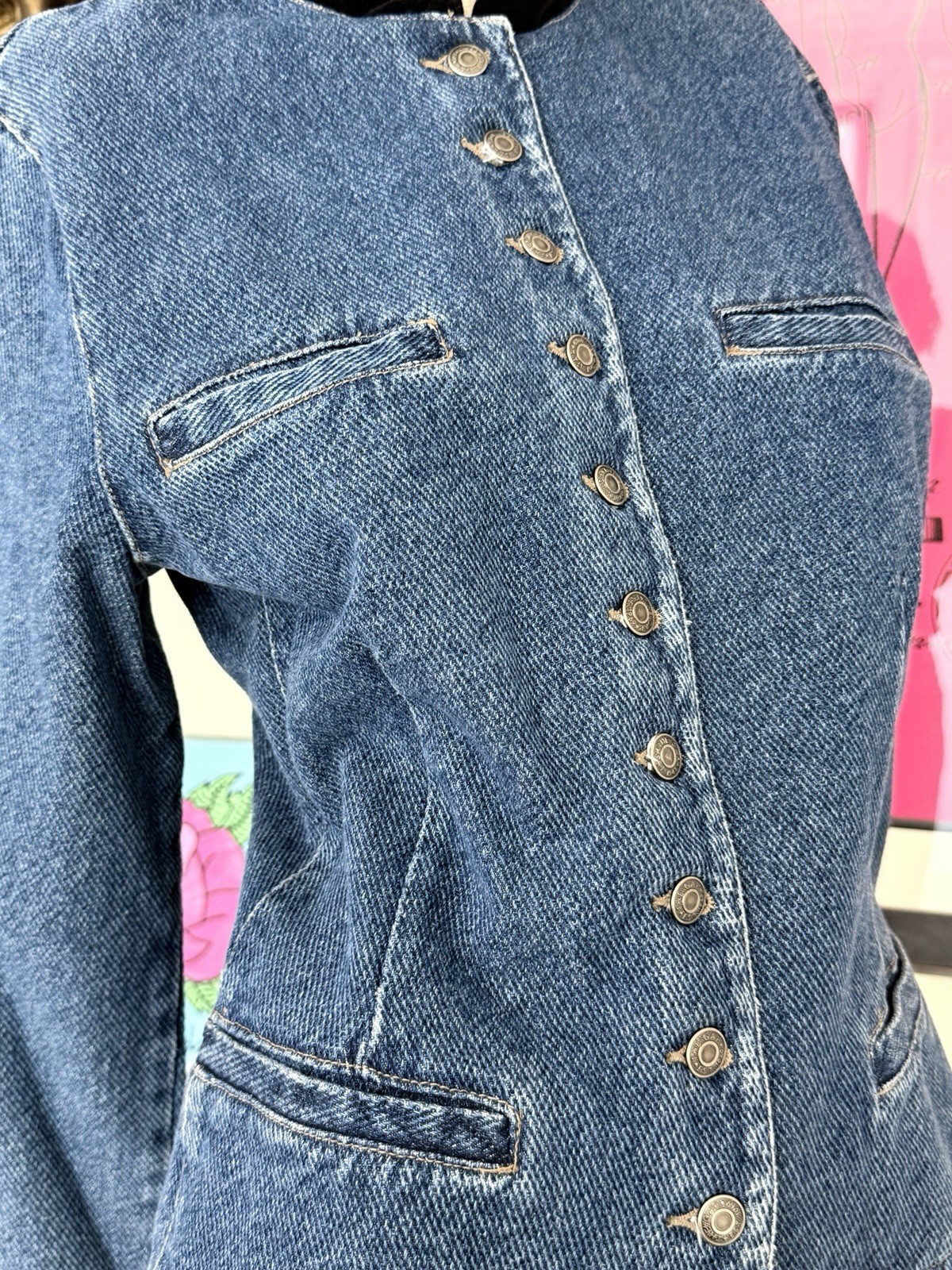 NWT Vintage 1980s/1990s Gap denim military Inspired Jacket-Band Collar-Blue Jean
