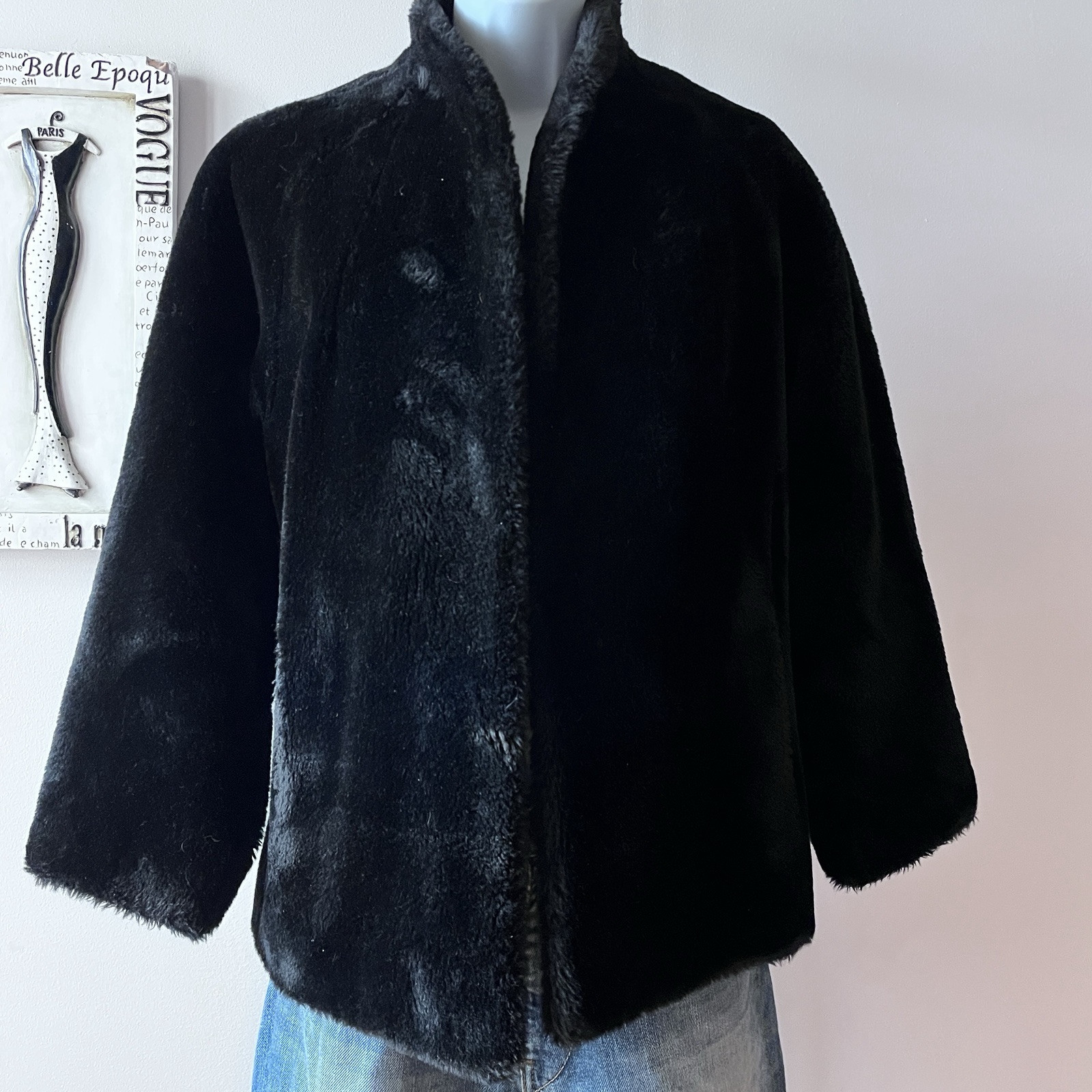 Vintage Borgana Black Faux Fur Women’s Teddy Coat Sz M/L