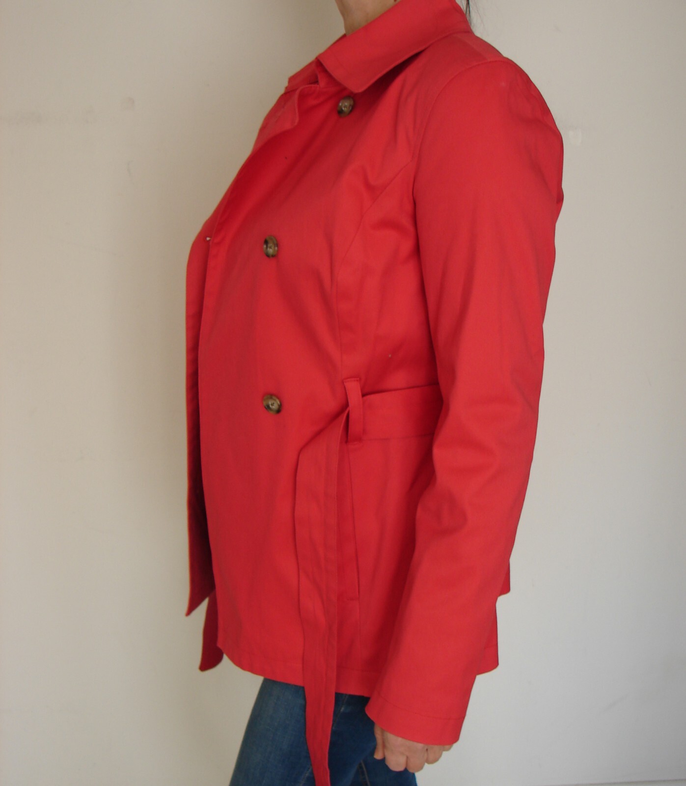 Brooks Brothers 346 Women’s Red Double Breasted Lined Jacket Trench Coat Belted