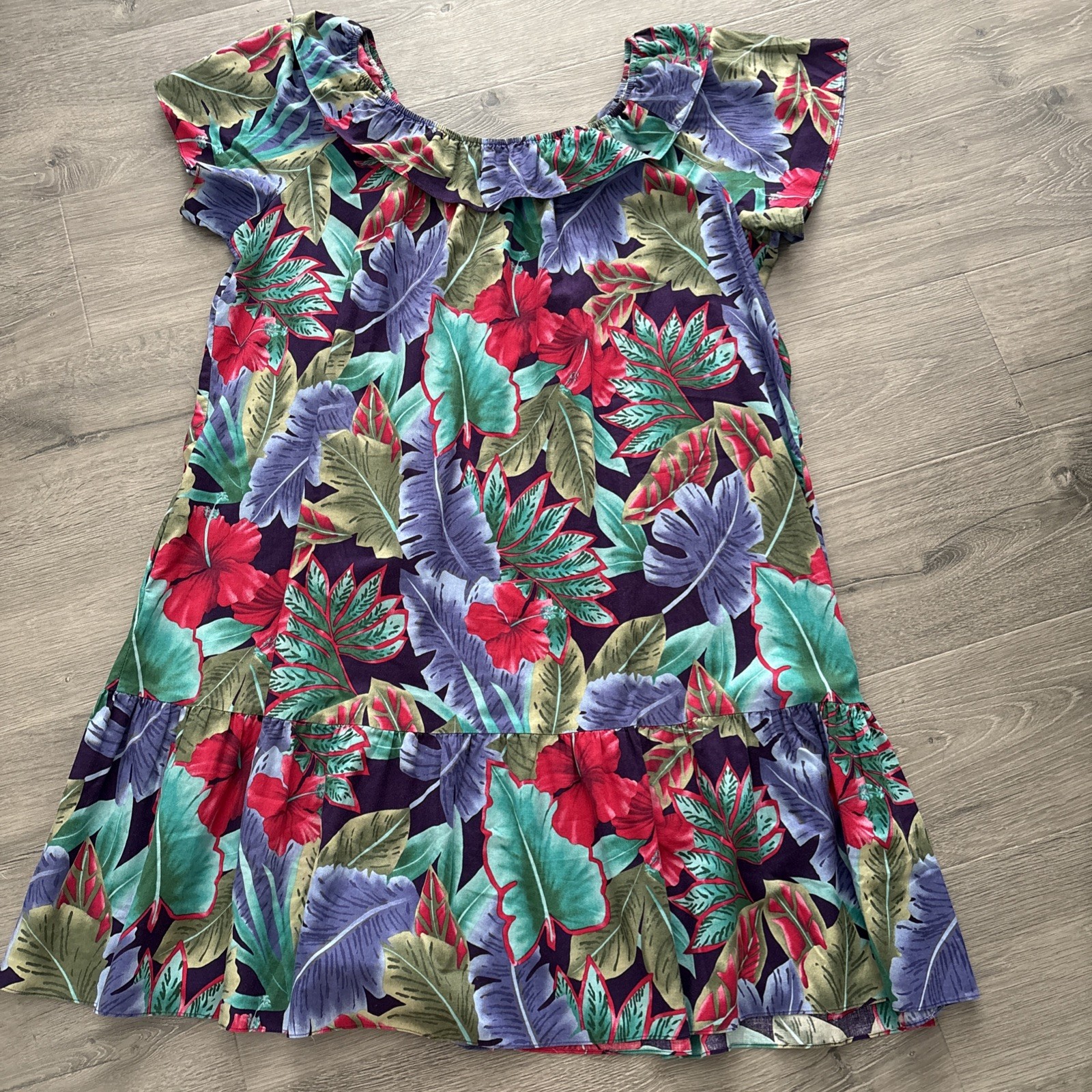 Vintage Hilo Hattie Midi Dress Sz 3X Floral Short Sleeves Hawaii off the shoulde