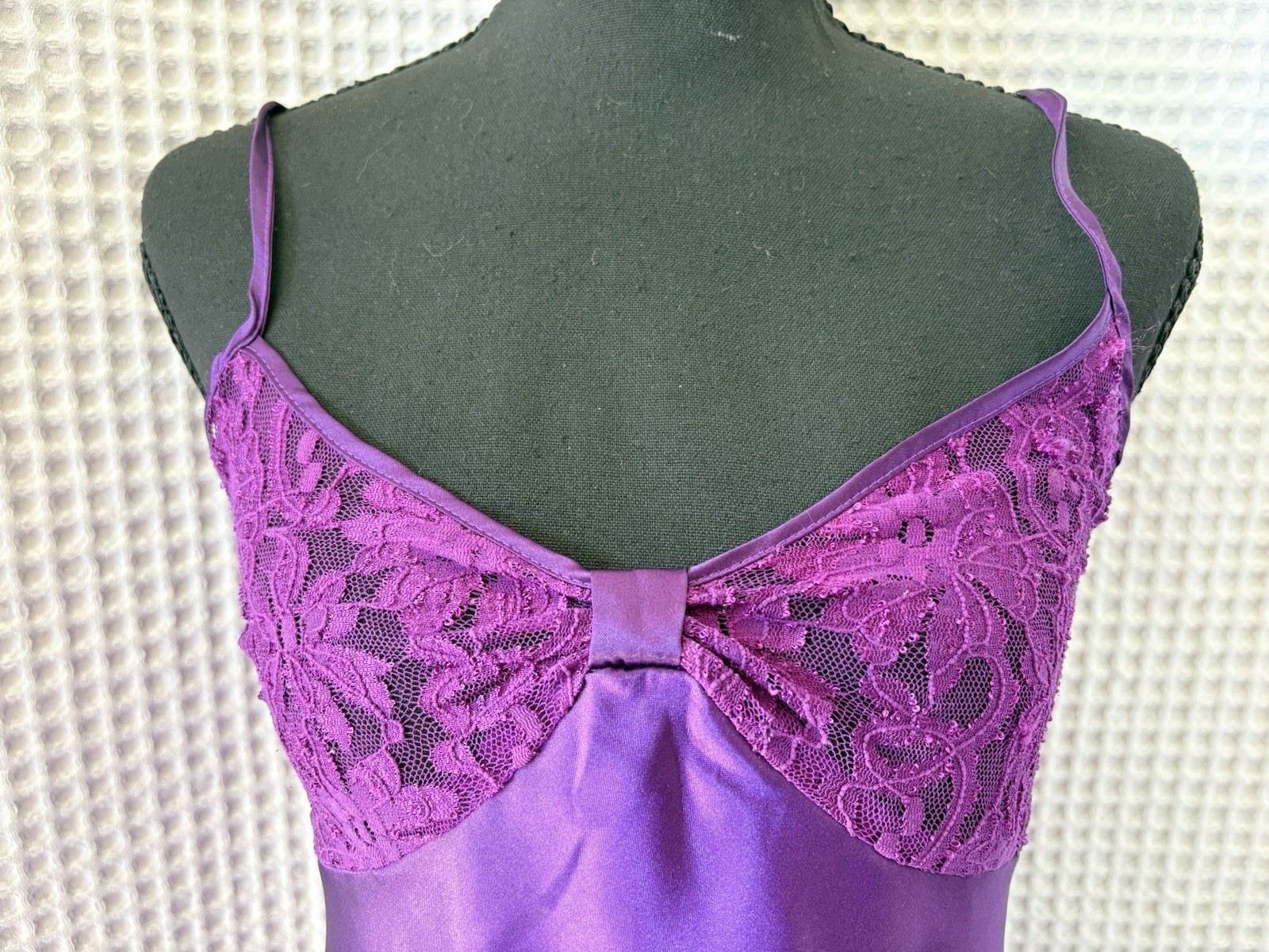 Vintage SleepSolutions Chemise Purple Satin&Lace Slip Dress Size L Sexy Nightie
