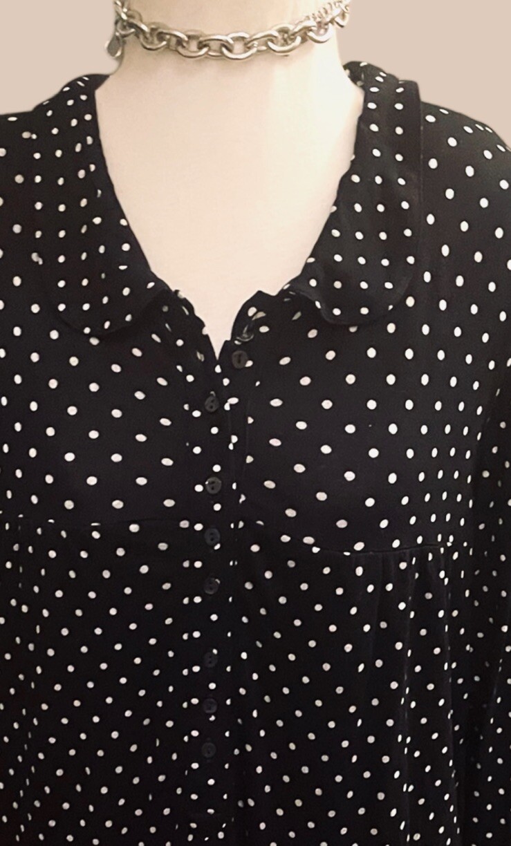 Agnes B Vintage Designer Top 90s Black Polka Dot Blouse Classic Statement Size M