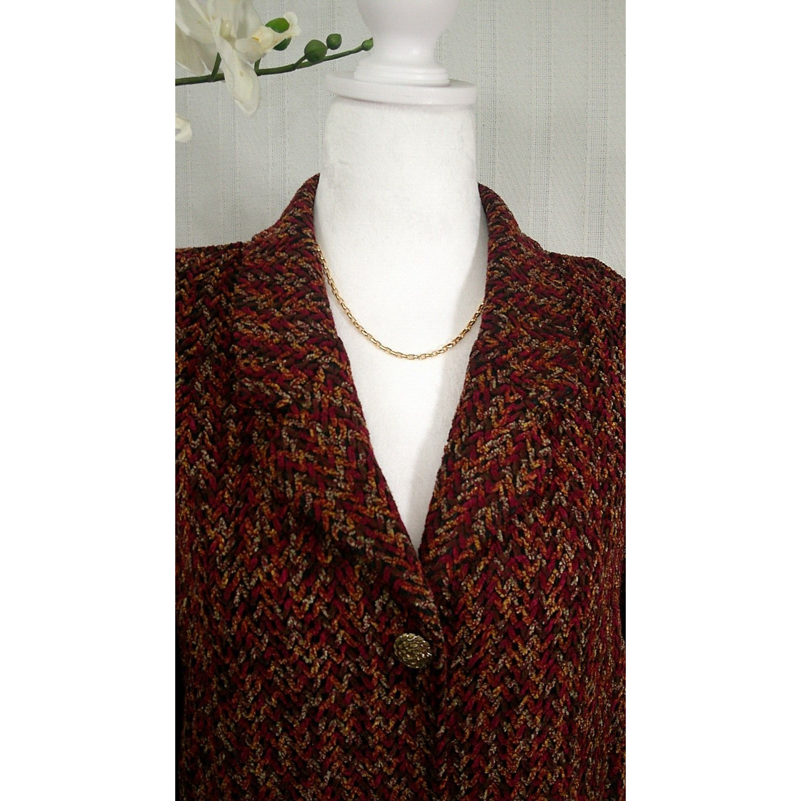 Vintage Serbin Women’s Burgundy Button Front Chenille Blazer Jacket-Size XL