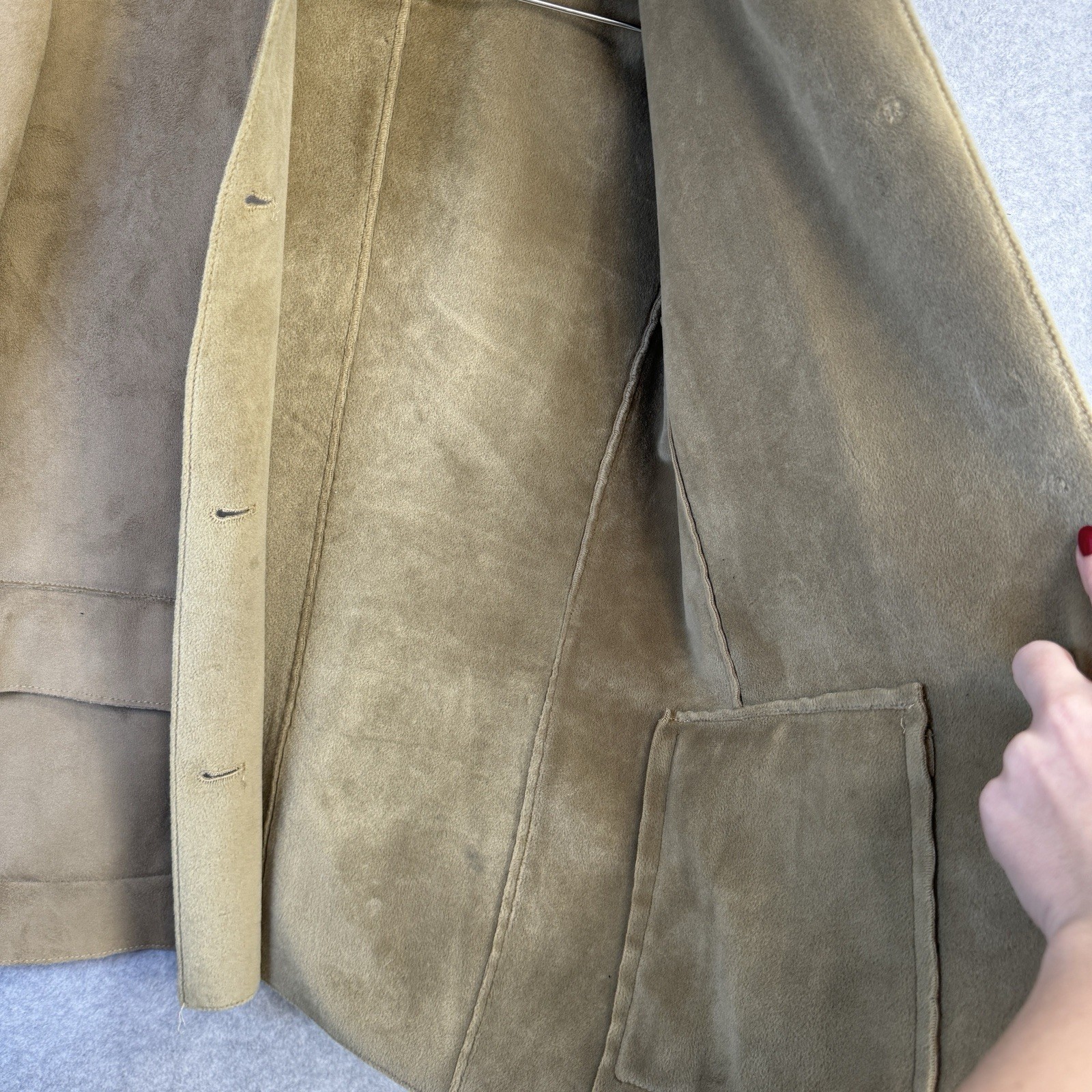 VTG Harve Benard Faux Suede Long Jacket Tan Brown Size 4 Western Open Front