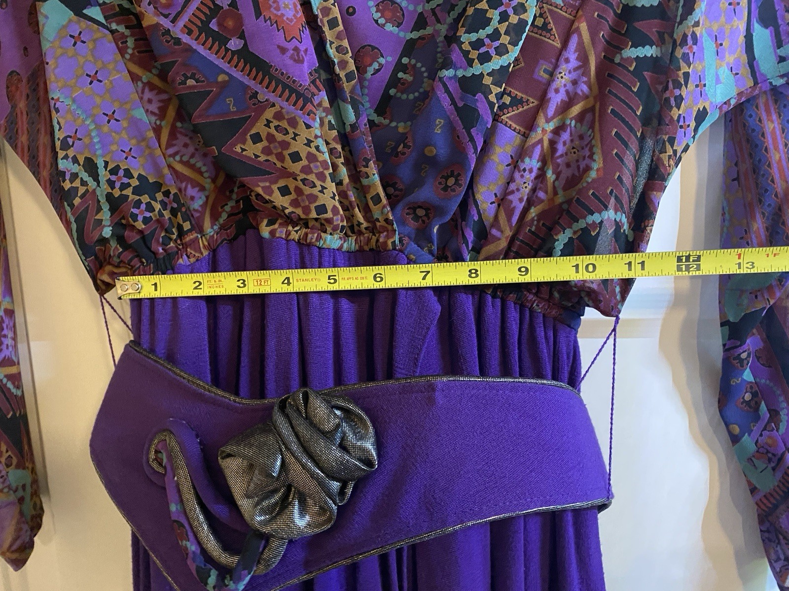 Vintage Spencer Alexis Purple Dress with Belt Geometric Print Sheer Womens 8