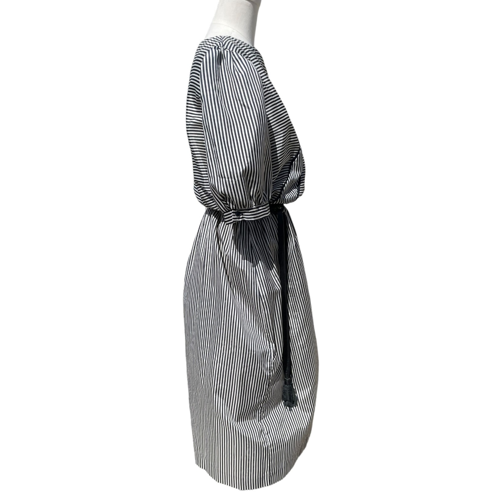 Vintage 80s Alison Peters Black and White Striped Aline Leather Fringe Tie Belt