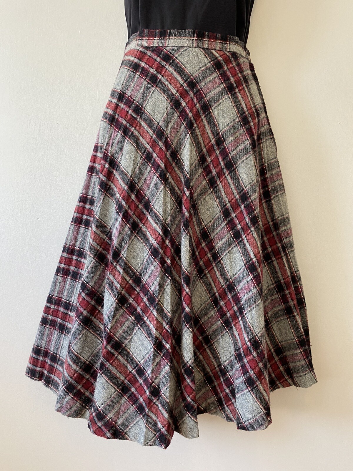 Vintage Mr Beau RL Davis Pleated Midi Skirt Small Gray Red Plaid Lined Academia