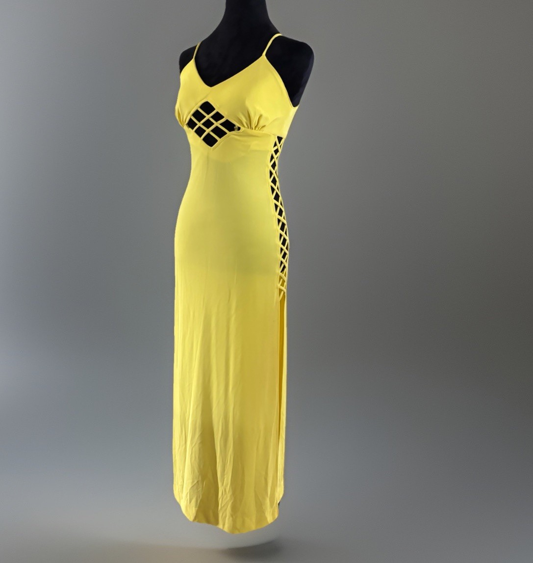 70s Vtg Funky Brand SEXY Cutout Laces Fitted Maxi Dress.small.summer