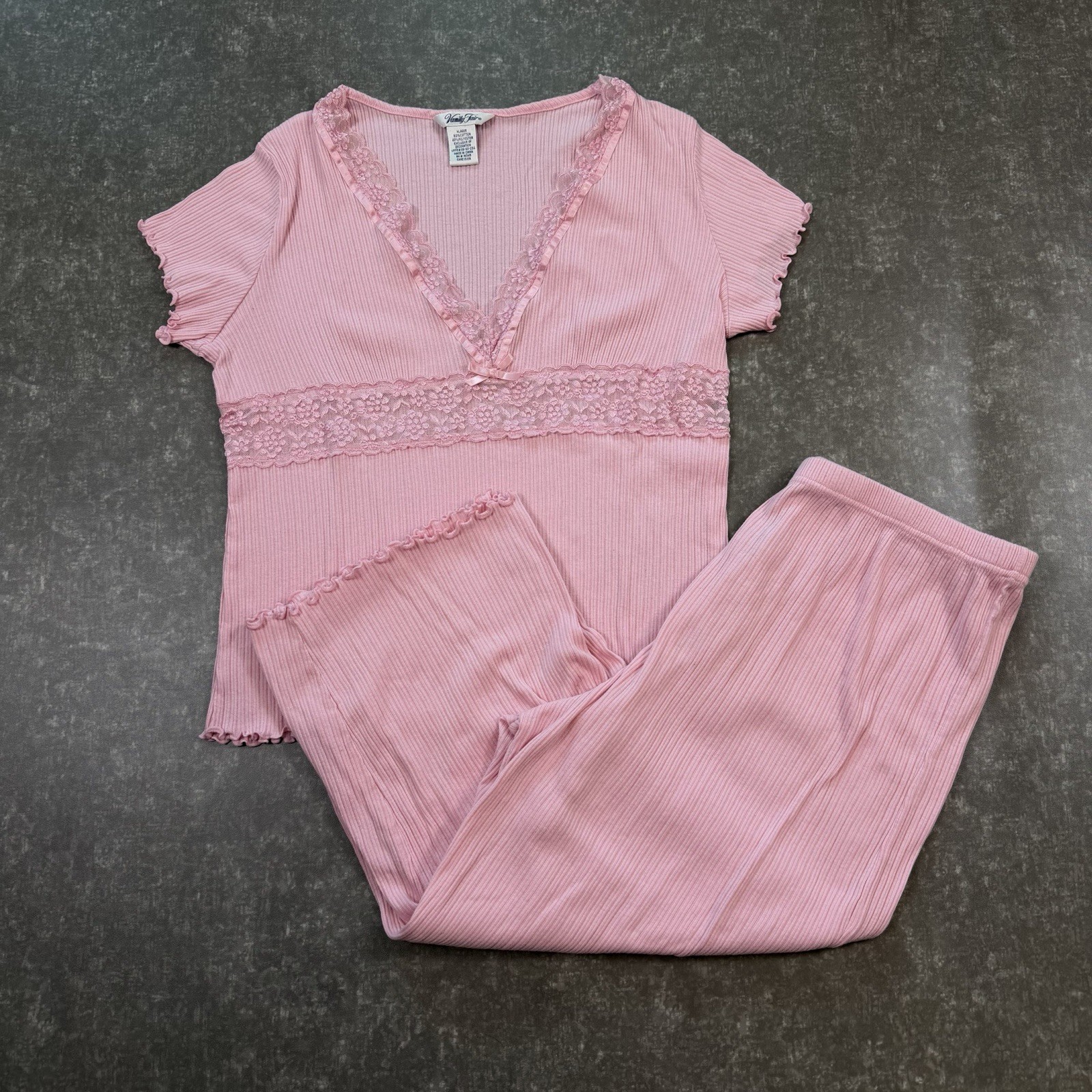 Vintage Vanity Fair Pajama Set Women’s XL Pink Short Sleeve Babydoll Coquette