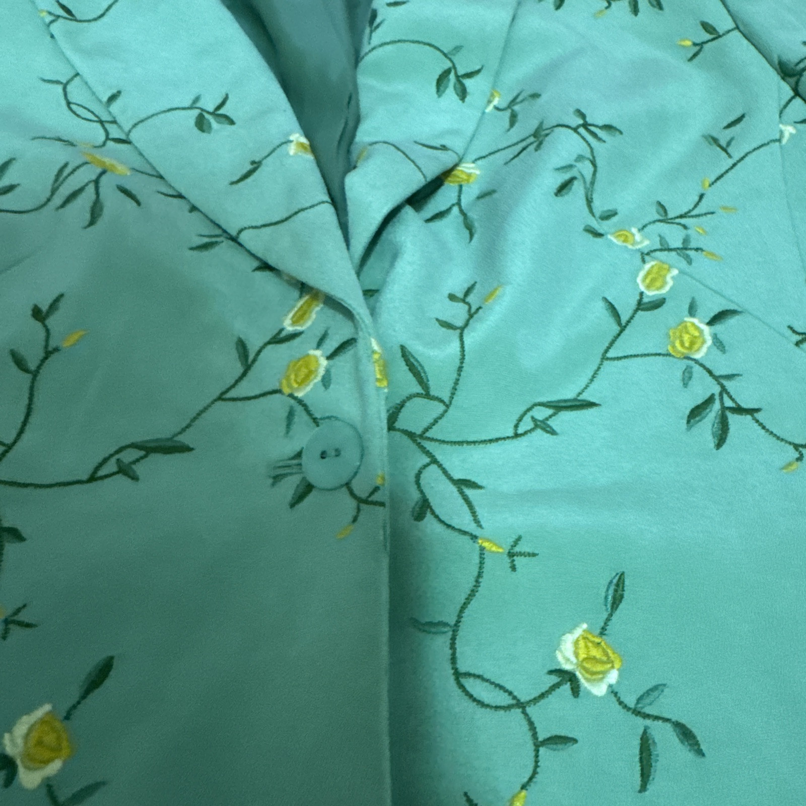Vintage Rena Rowan Fully lined Grass Green Embroidered Silk Blazer Size 8