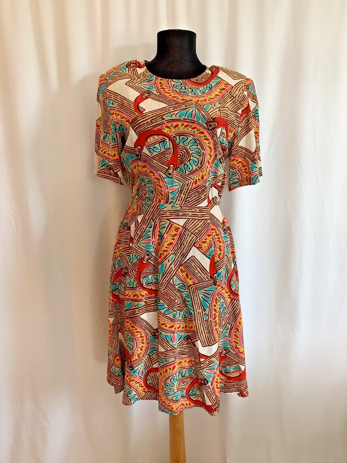 Vintage 1980s I.B. Diffusion Abstract Print Silk Dress – Size 4 Small
