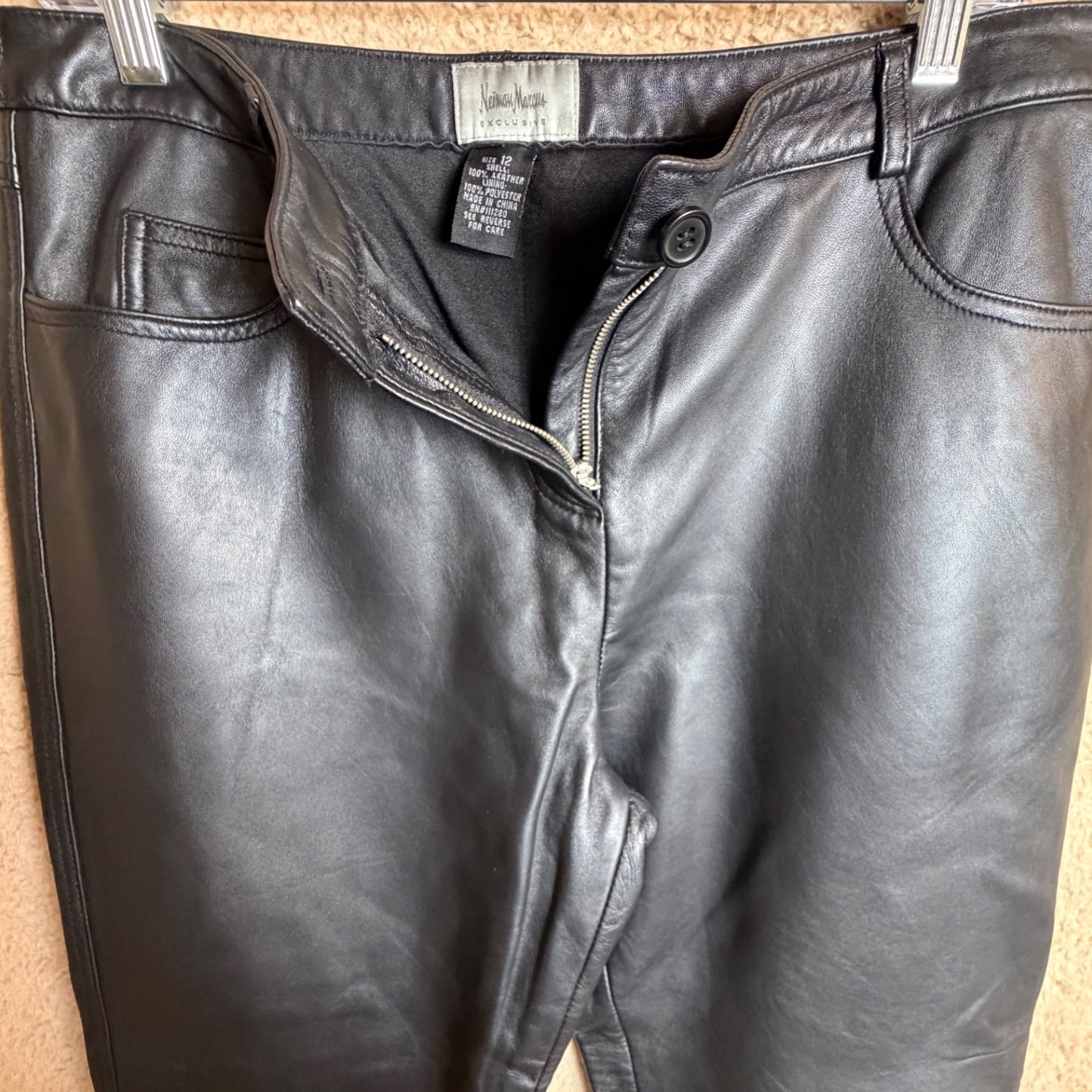 Vintage Neiman Marcus Exclusive Black Leather Bootcut Pants Women’s 12 Y2K