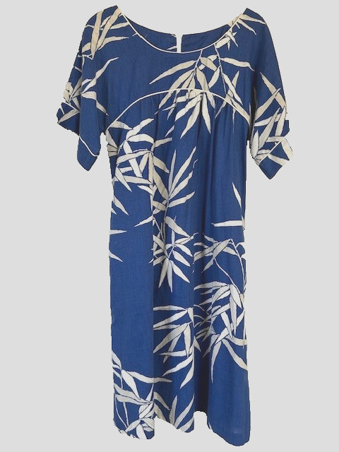 Tsark Hawaii Vtg 70’s Dress 9/10 Blue White Asian Inspo Pockets Zip Piping A-Lin