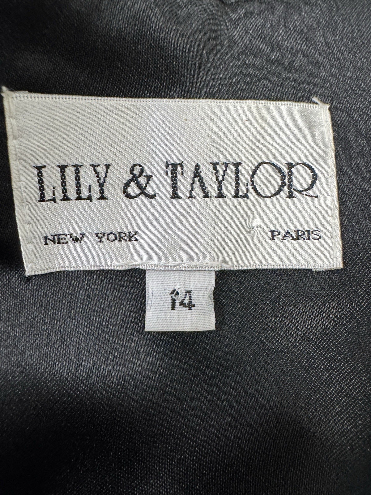 Vtg Lily & Taylor Black Satin Lace Overlay Duster Ribbon Tie Jacket 14