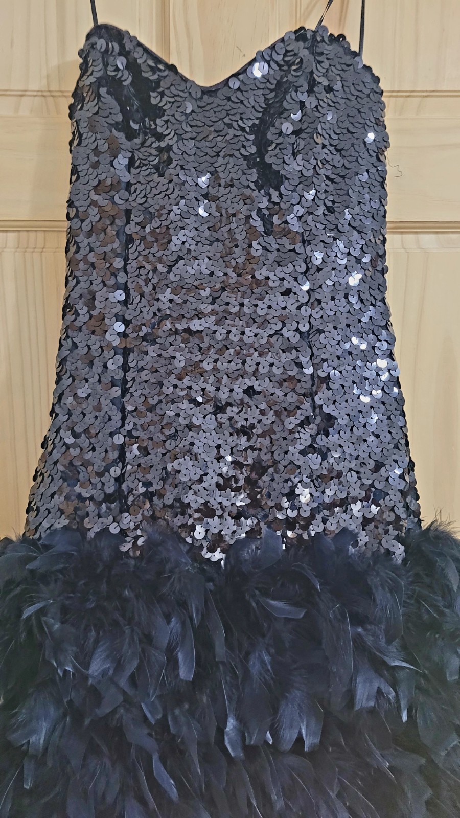 VTG 80s John Charles Strapless Sequin Feather Flapper Dress US 6 Gatsby