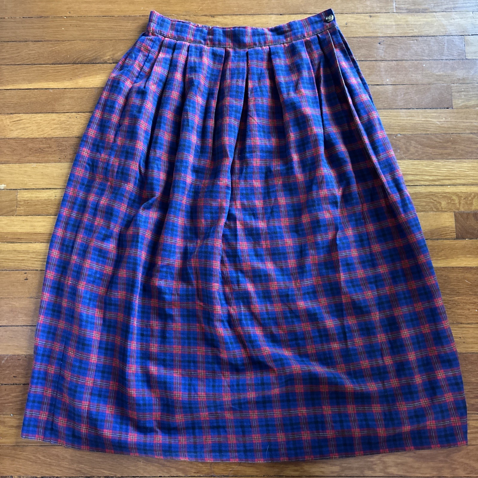 BRYN CONNELLY Skirt Red Blue Plaid Pleated Medium VTG Sz 10