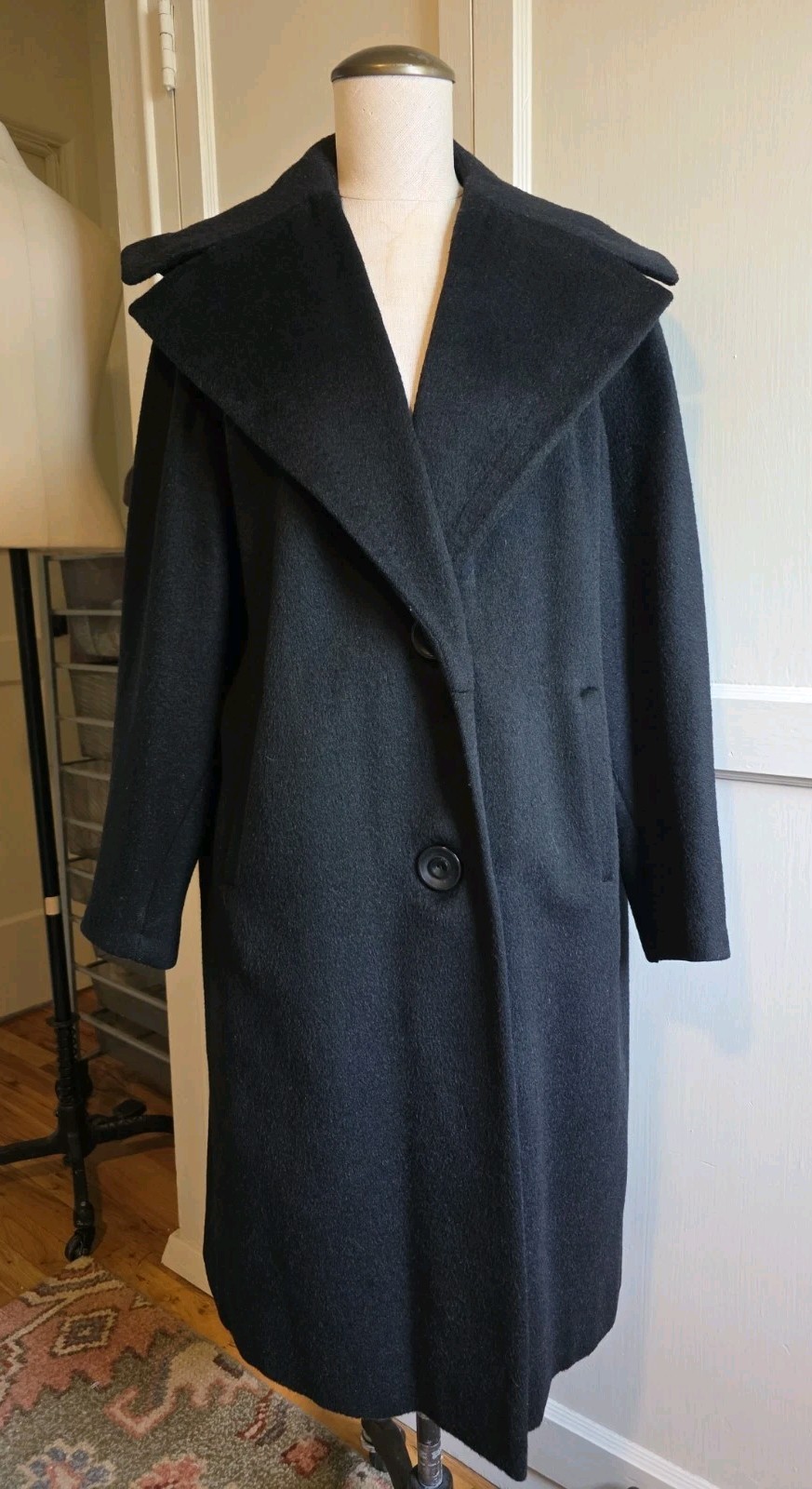 (M) Vintage Charles F Berg 1950s Black Wool Coat Shawl Collar EVC
