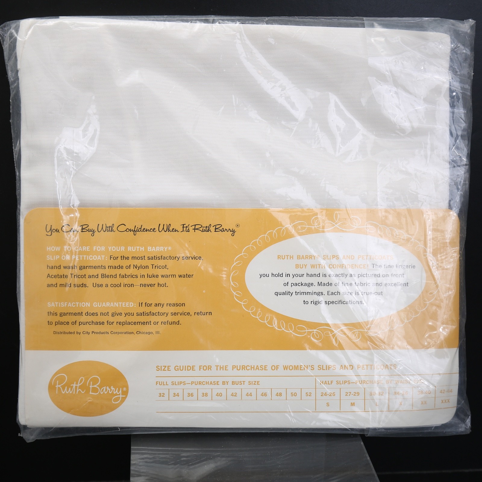Vtg Ruth Barry Full Slip Shadow Panel Size 40 Original Packaging NOS