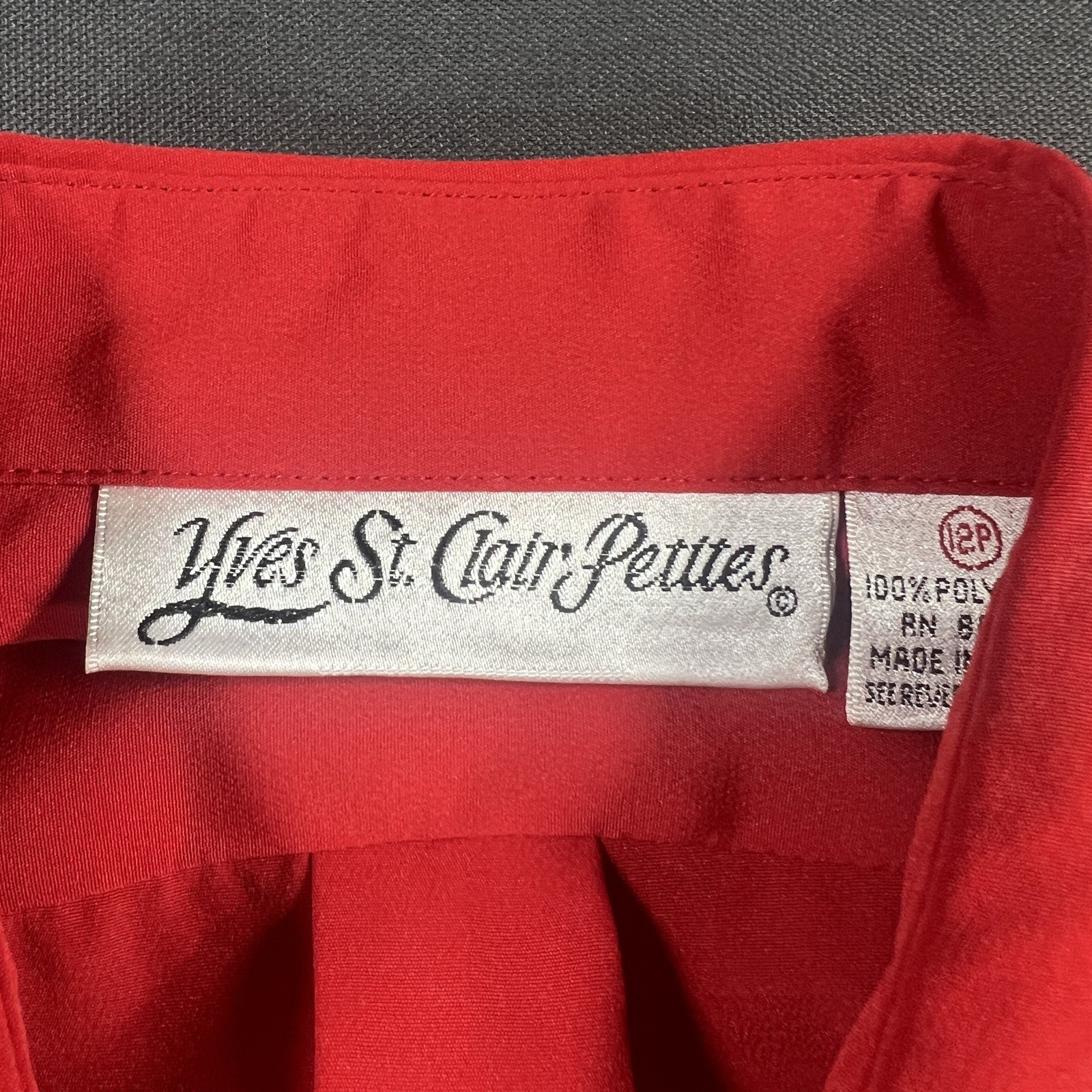 Vintage Yves St. Clair Petites 12P Red Pintuck Embroidered Blouse Shoulder Pads