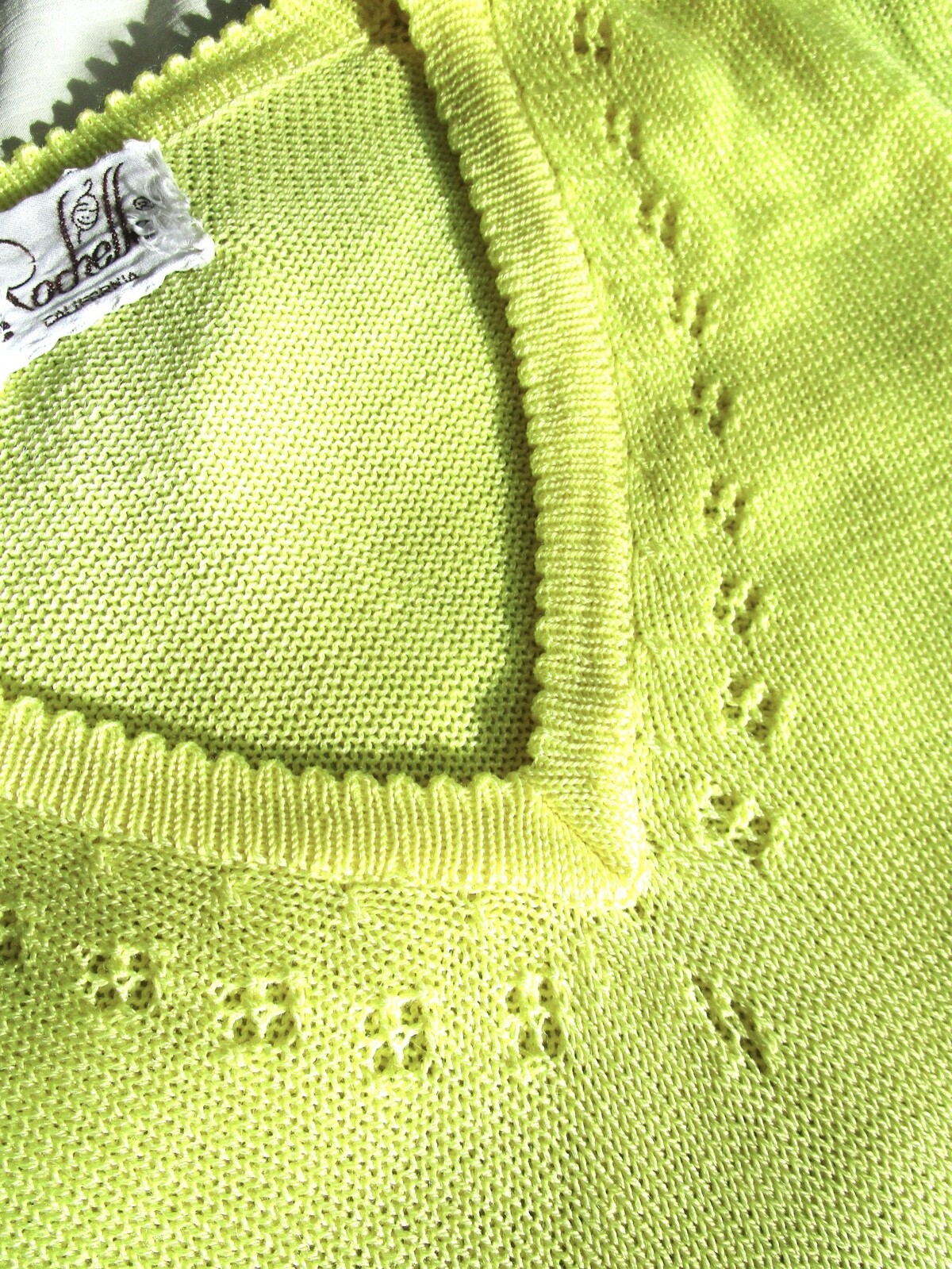 Vintage 70s Yellow Sweater Sleeveless Shell SS Swing Cardigan Set Pointelle S XS