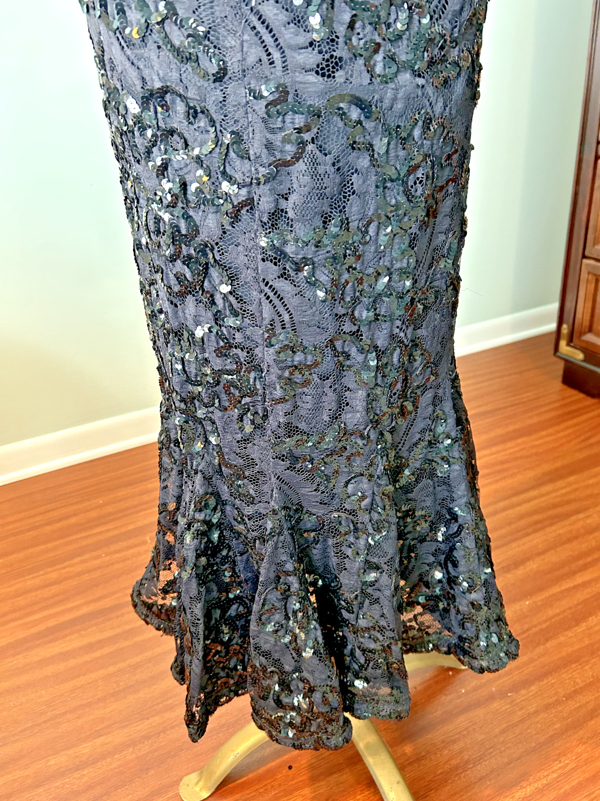 1960s 1970s Incredible Black Sequin Mermaid Gown With Statement Ruffle Bolero