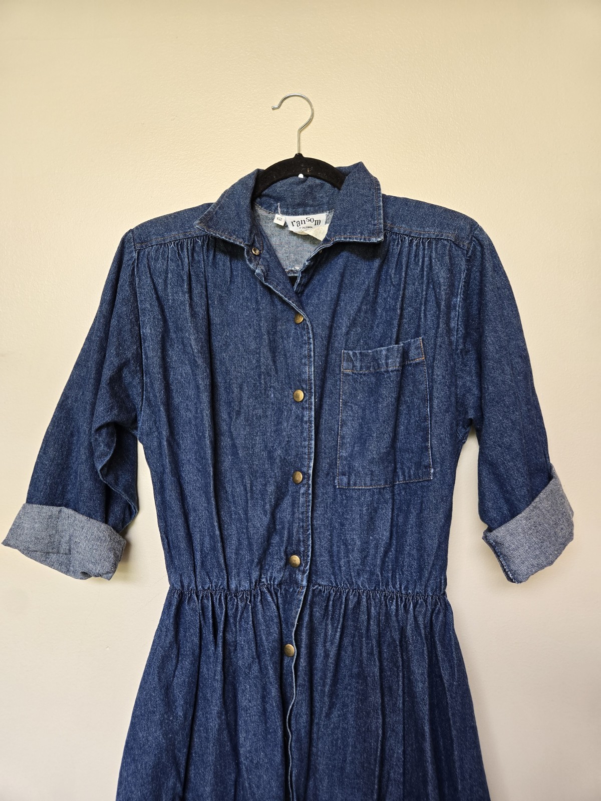 Vintage Womens Dark Denim Dress Sz 12 80s 90s Midi Western Normcore