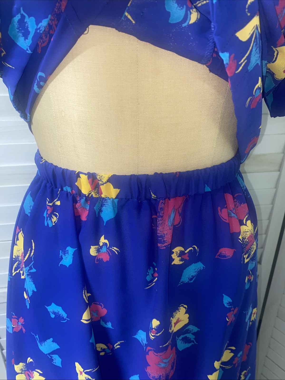 Vintage 80s JOHN RICHARD Dress Set Skirt Blouse Blue Floral Juniors 9/10 Medium