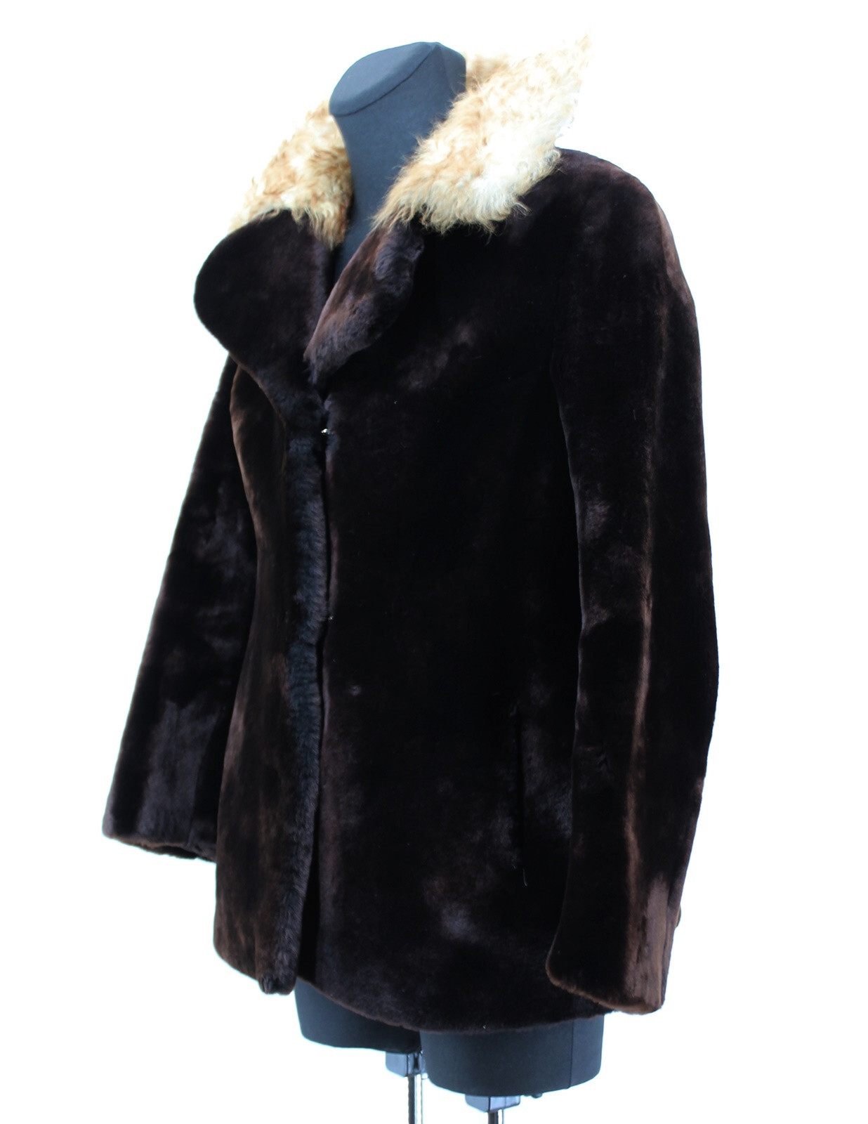 Rare Fur Jacket Real Fur Sheepskin Collar Vintage Brown Size 38/40 (N)