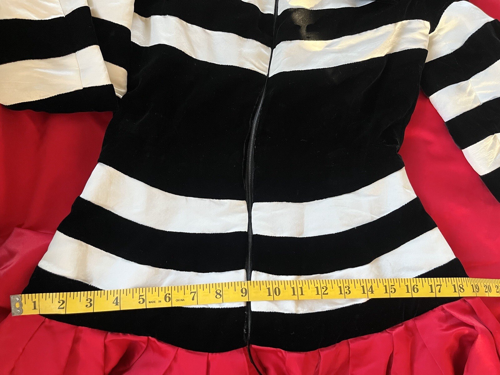 Vintage 1980s Fernando Pena Black White Red Dress Satin Velvet Bows Unique Rare