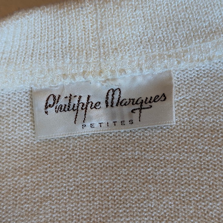 VTG Philippe Marques Cardigan 6P Purity White Modest Drop Pockets Grannycore USA