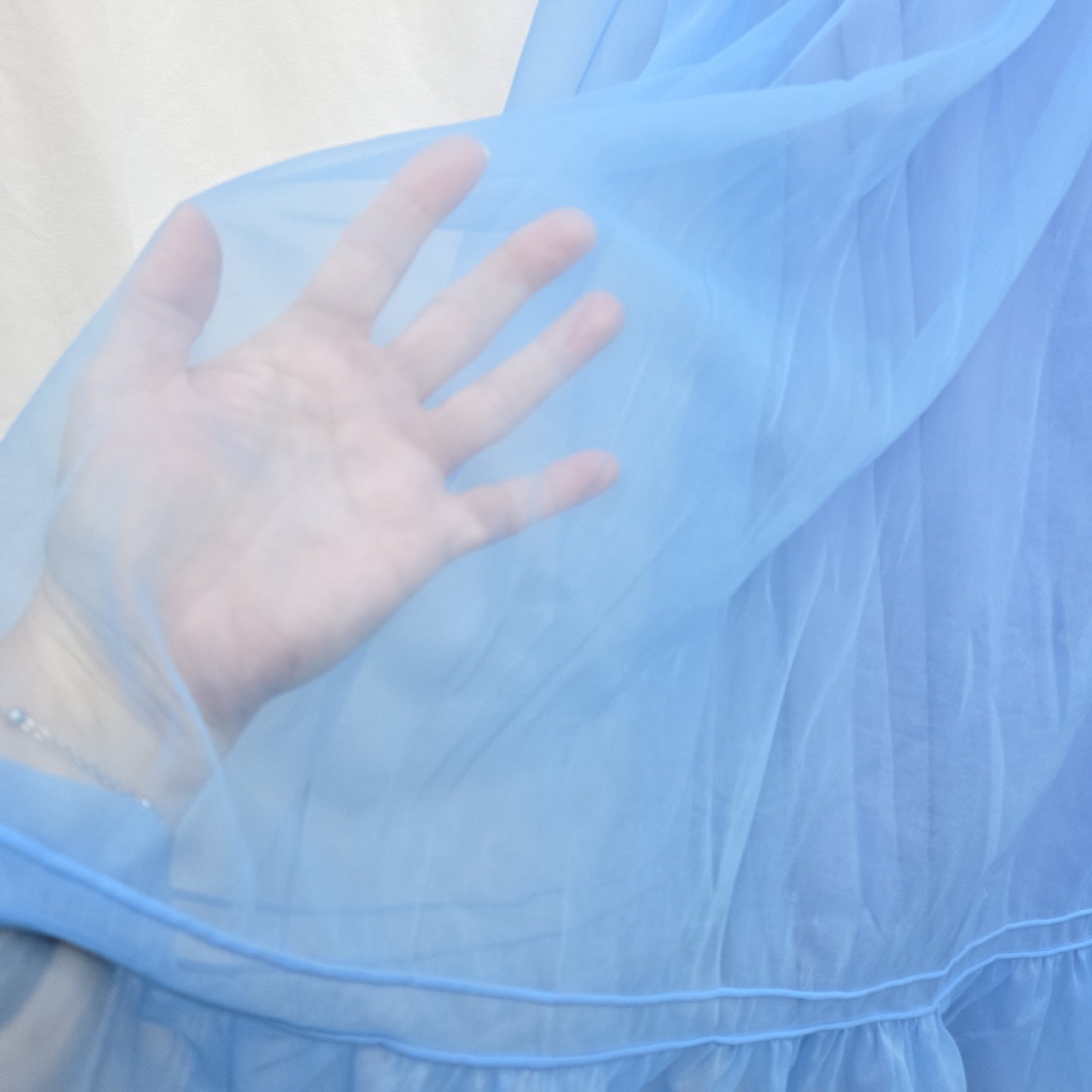 Vintage 1960s Blue Chiffon Babydoll Nightgown Sheer Ruffle Lingerie Dress Size L