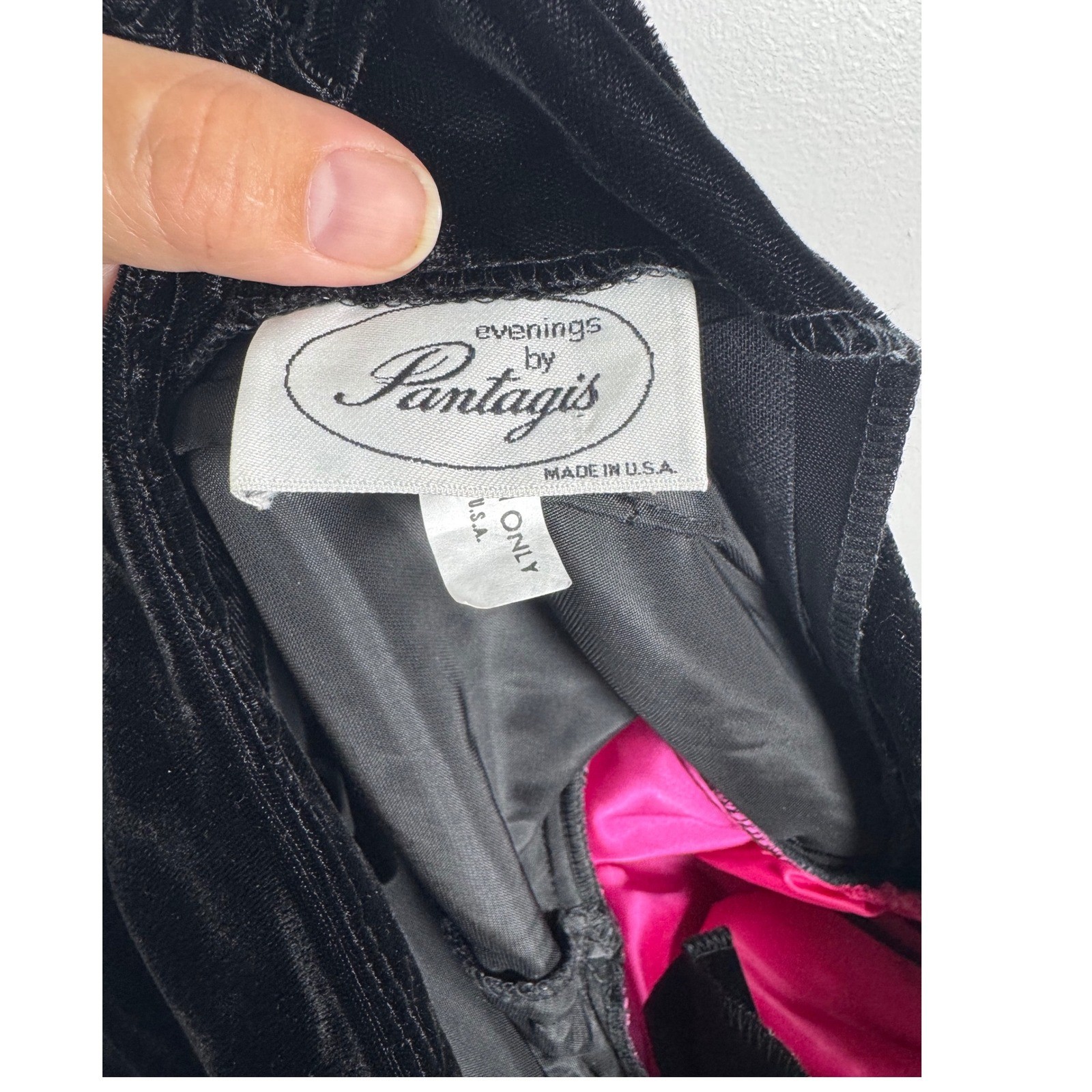 Vintage 80s Evenings by Pantagis Womens 13-14 Prom Dress Black Pink Velvet Satin