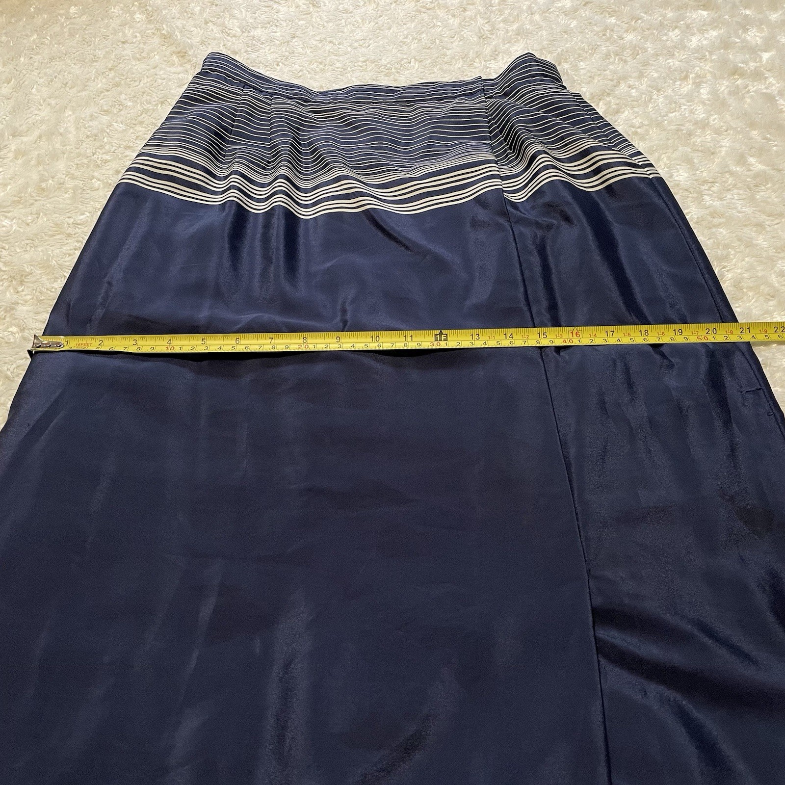 vintage 70s Malcolm Starr navy blue white striped wrap maxi skirt S/M flawed